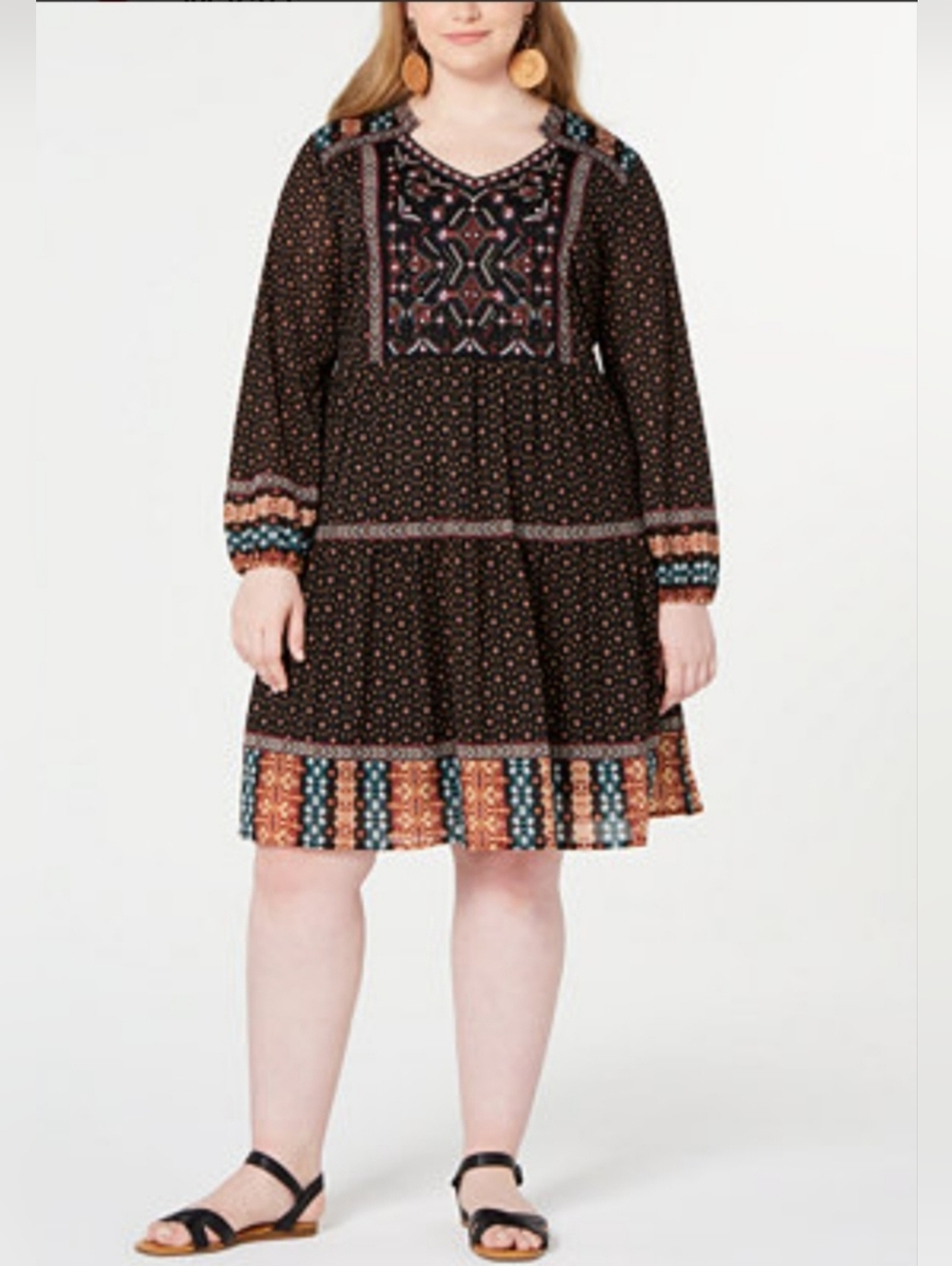 Style & Co Black Multicolor Knit Top